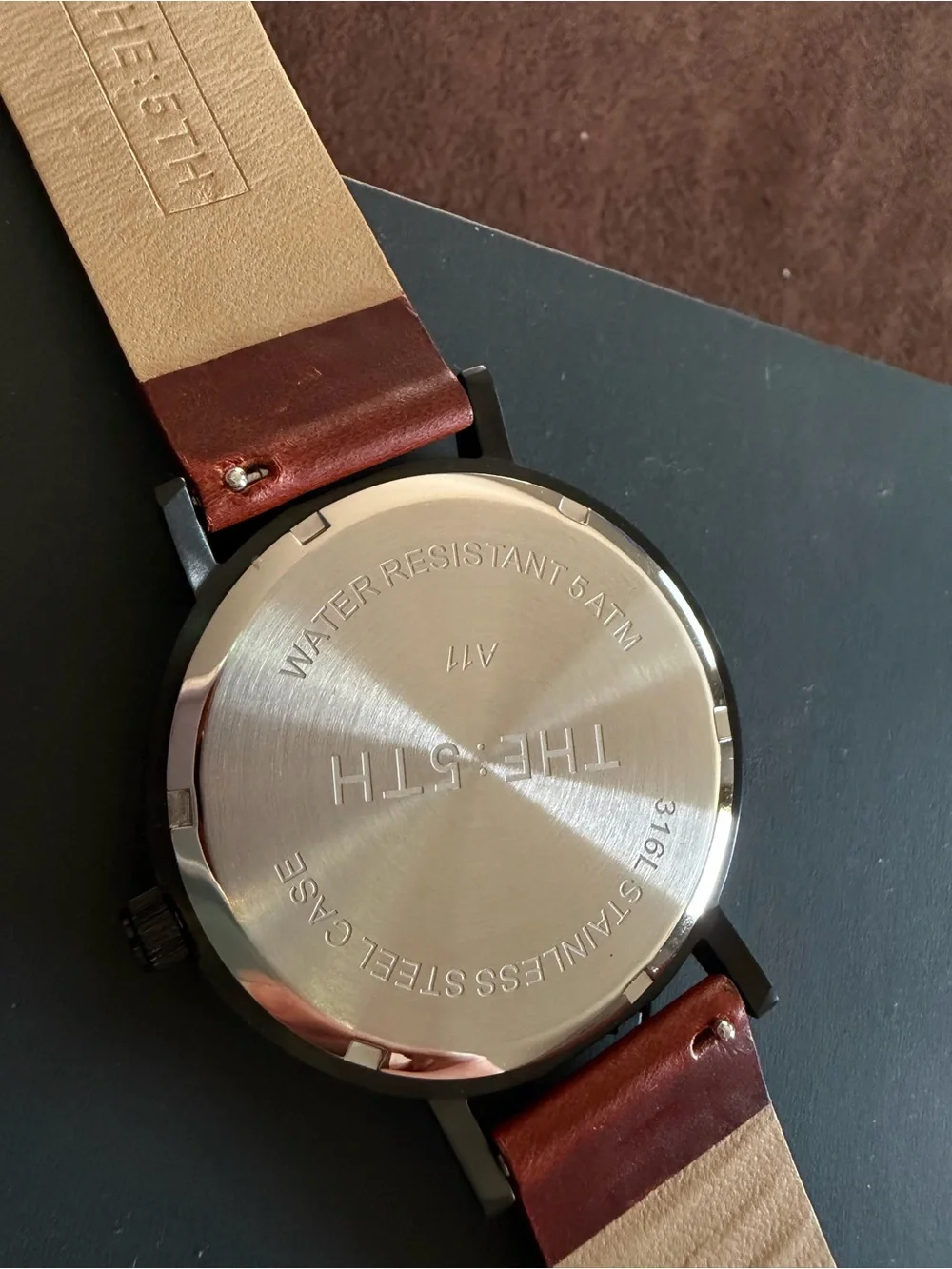 The 5TH Minimalist Black Dial Watch with Brown Leather Strap